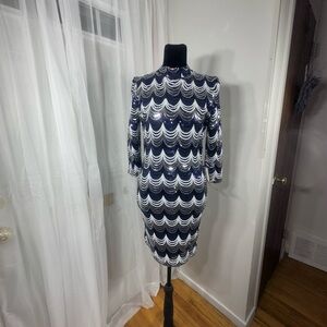 Macy's Navy and White Sequin Long Sleeve Dress